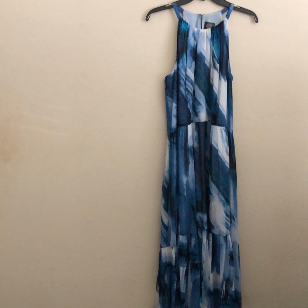 Vince Camuto Blue and White Halter Maxi Dress